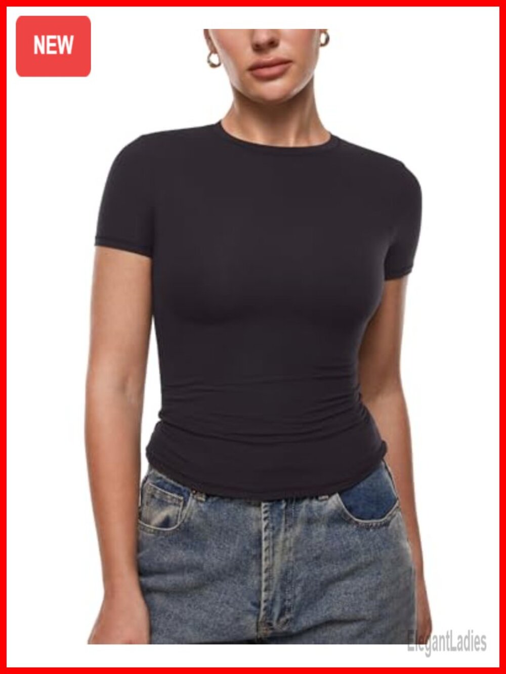 Double Lined Short Sleeve Crew Neck Slim Fit T Shirt Summer Basic Tee